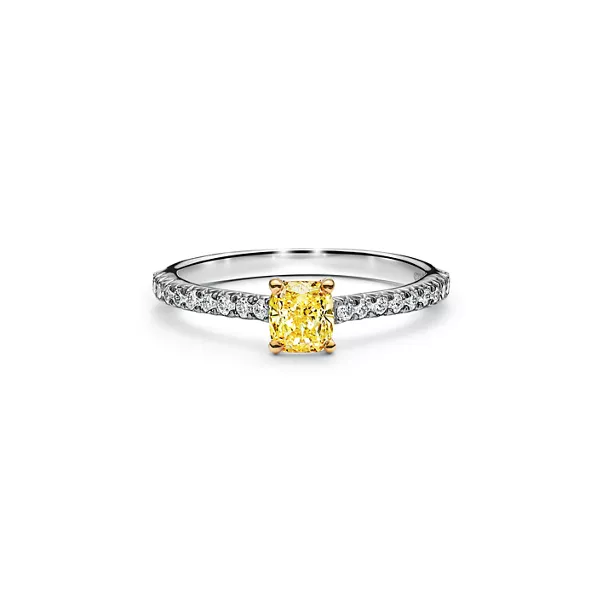 Yellow Diamond Engagement Ring with a Pavé Diamond Platinum Band