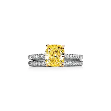Tiffany Novo®:Yellow Diamond Engagement Ring with a Pavé Diamond Platinum Band, 7