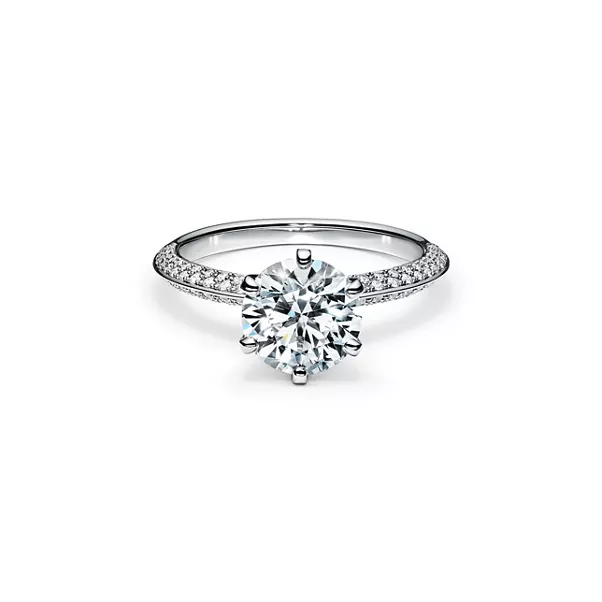 Engagement Ring with a Pavé Diamond Band in Platinum