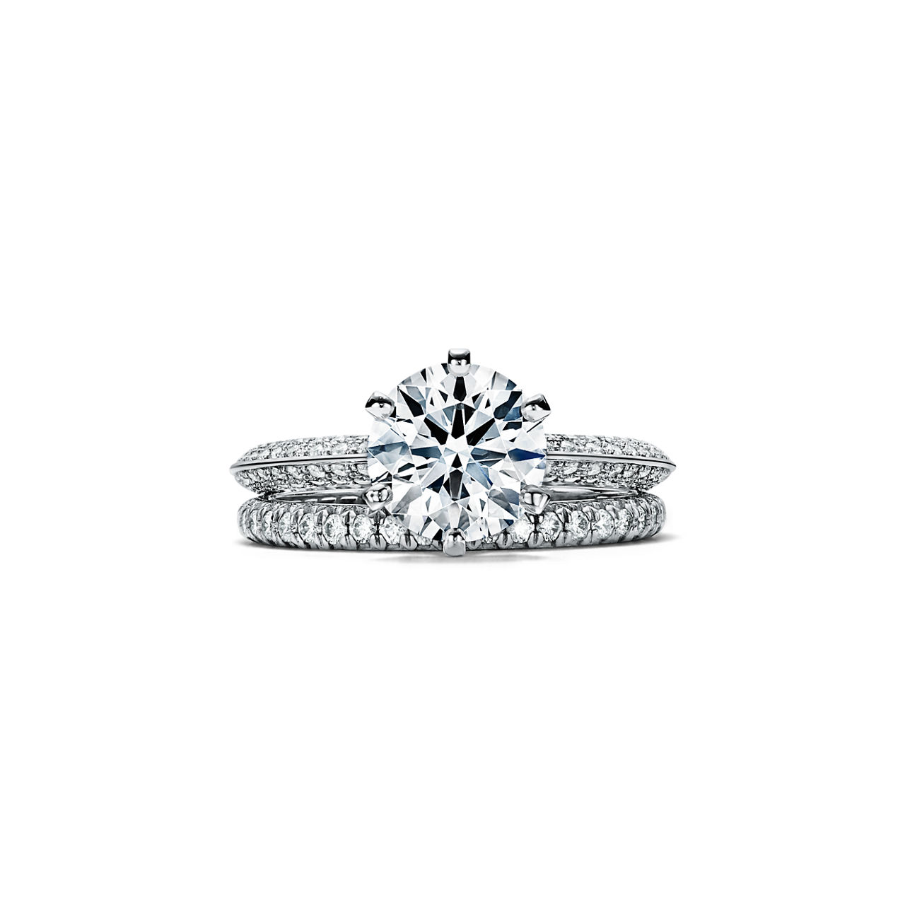 Tiffany® Setting:Verlobungsring mit einem Pavé-Diamantring in Platin Bildnummer 7