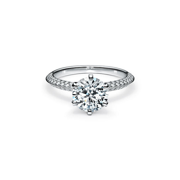 Pavé The Tiffany® Setting: Engagement Ring with a Pavé Diamond Band in Platinum