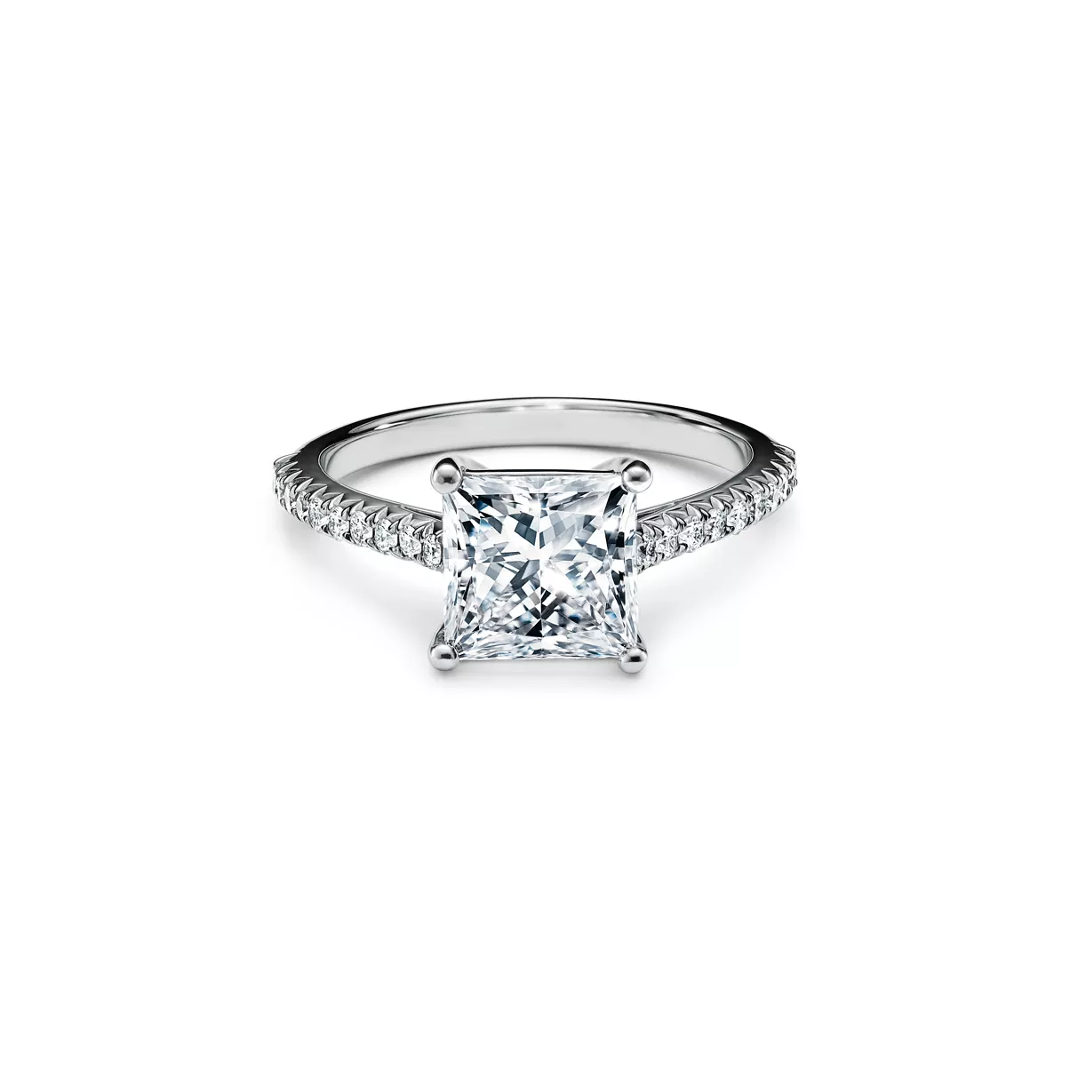 Princess-cut Engagement Ring with a Pav&eacute;-set Diamond Band in Platinum