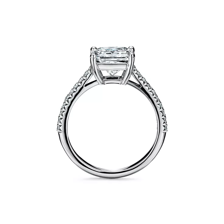 Tiffany Novo®:Princess-cut Engagement Ring with a Pavé-set Diamond Band in Platinum, 5