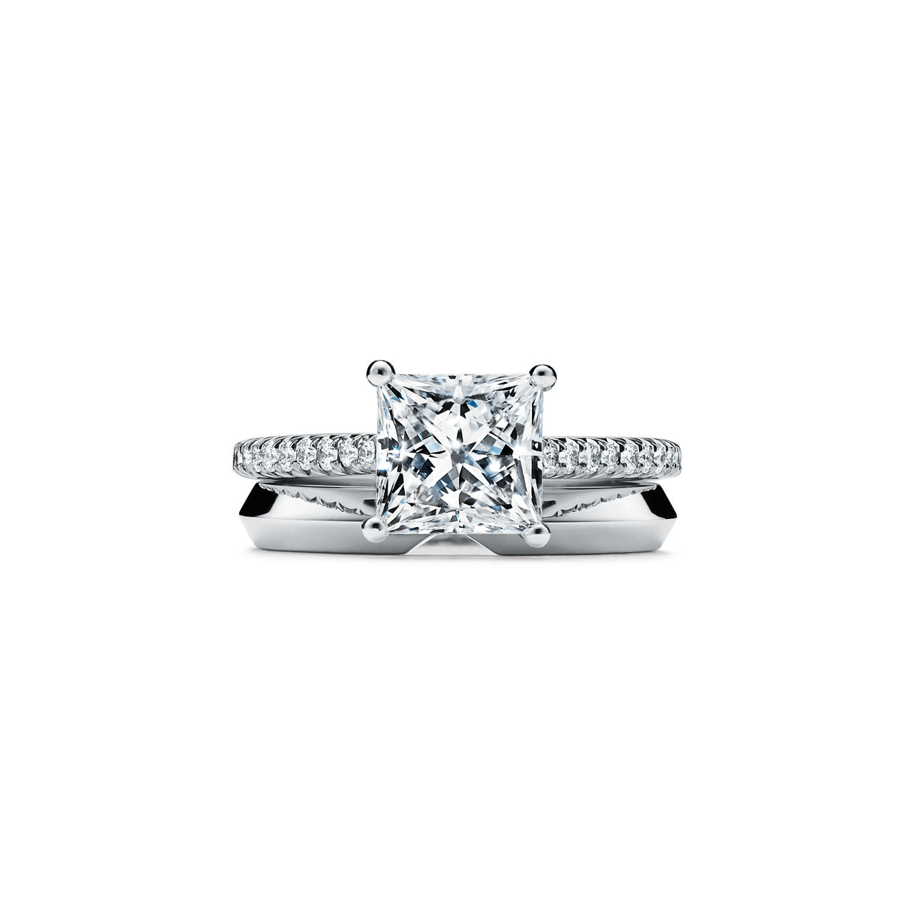 Tiffany Novo®: Princess-cut Engagement Ring with a Pavé-set Diamond Band in Platinum image number 6