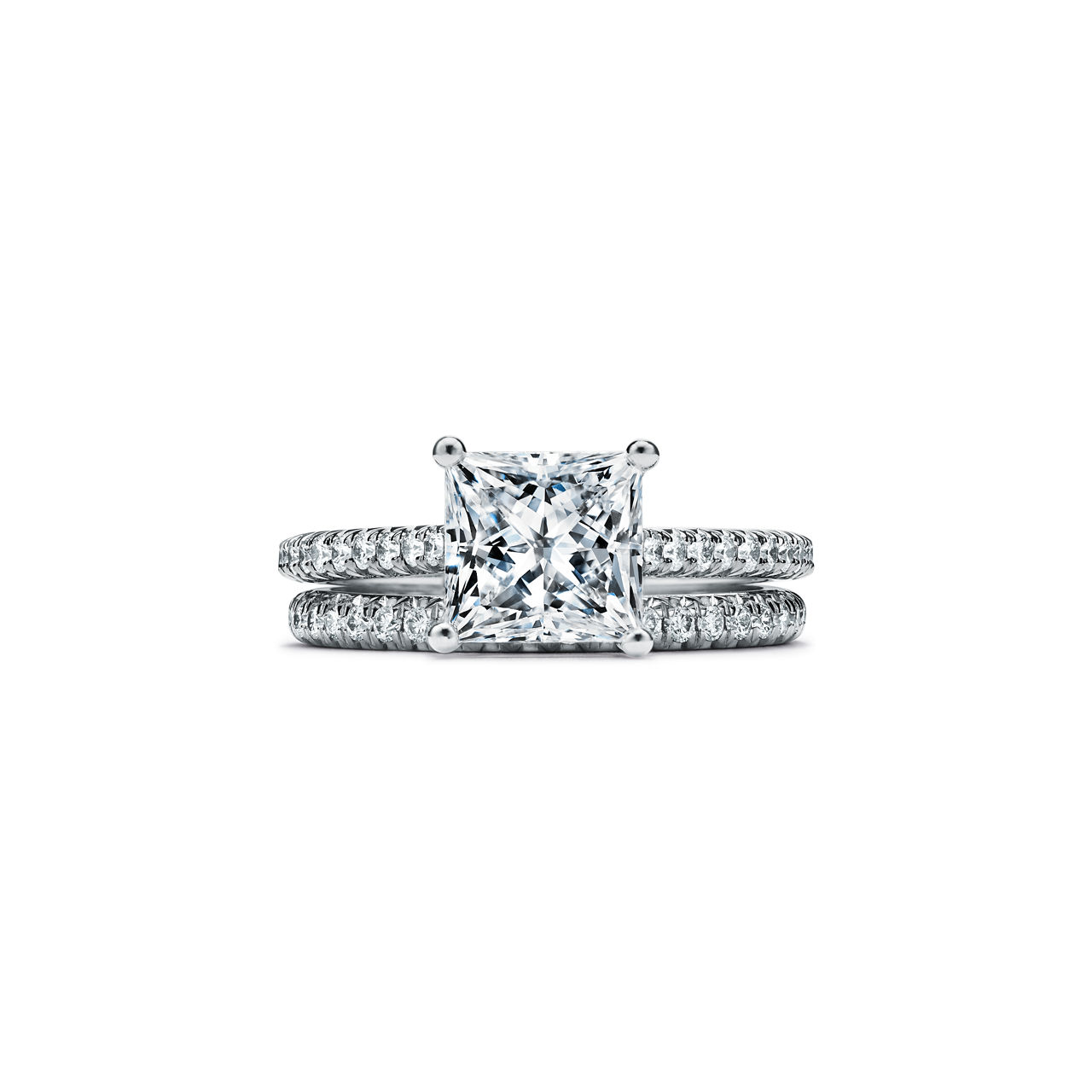 Tiffany Novo®: Princess-cut Engagement Ring with a Pavé-set Diamond Band in Platinum image number 7