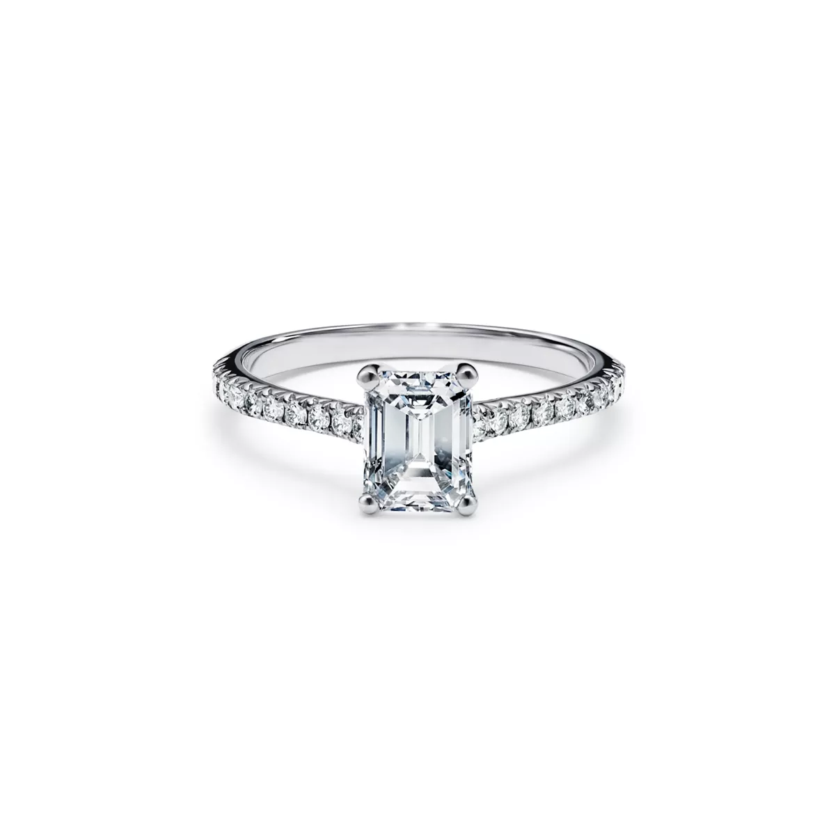 Emerald-cut Engagement Ring with a Pav&eacute; Diamond Platinum Band