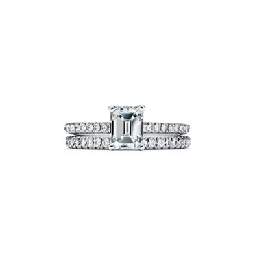 Tiffany Forever:Emerald-cut Engagement Ring with a Pav&eacute; Diamond Band in Platinum, 7