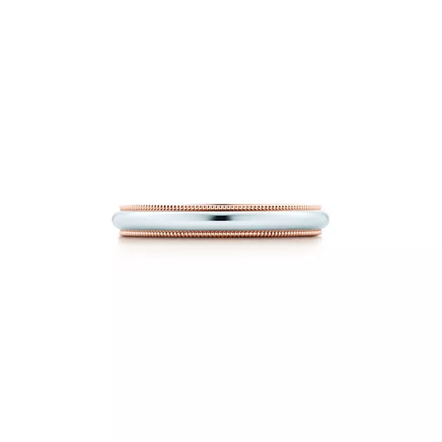 Tiffany Together:Milgrain Band Ring in Platinum and Rose Gold, 3.5 mm Wide image number 0
