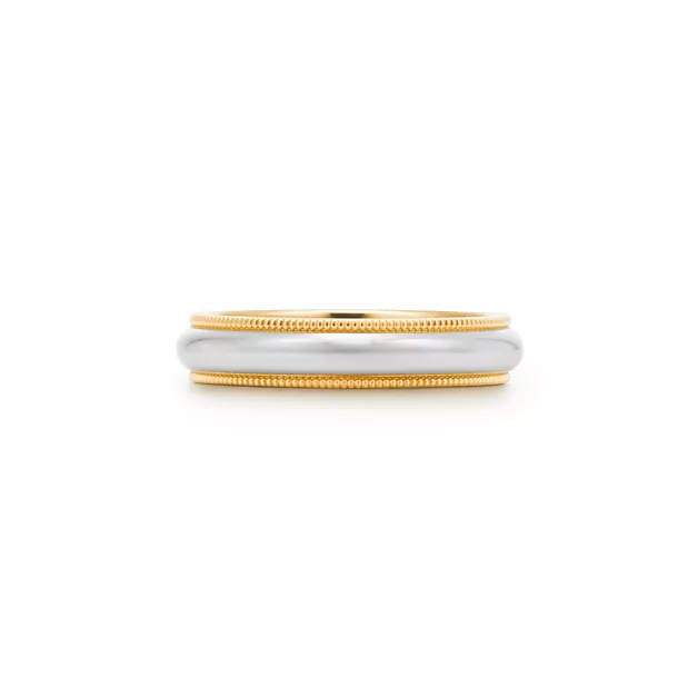 Tiffany Together:Milgrain Band Ring in Platinum and Yellow Gold, 4 mm Wide image number 0