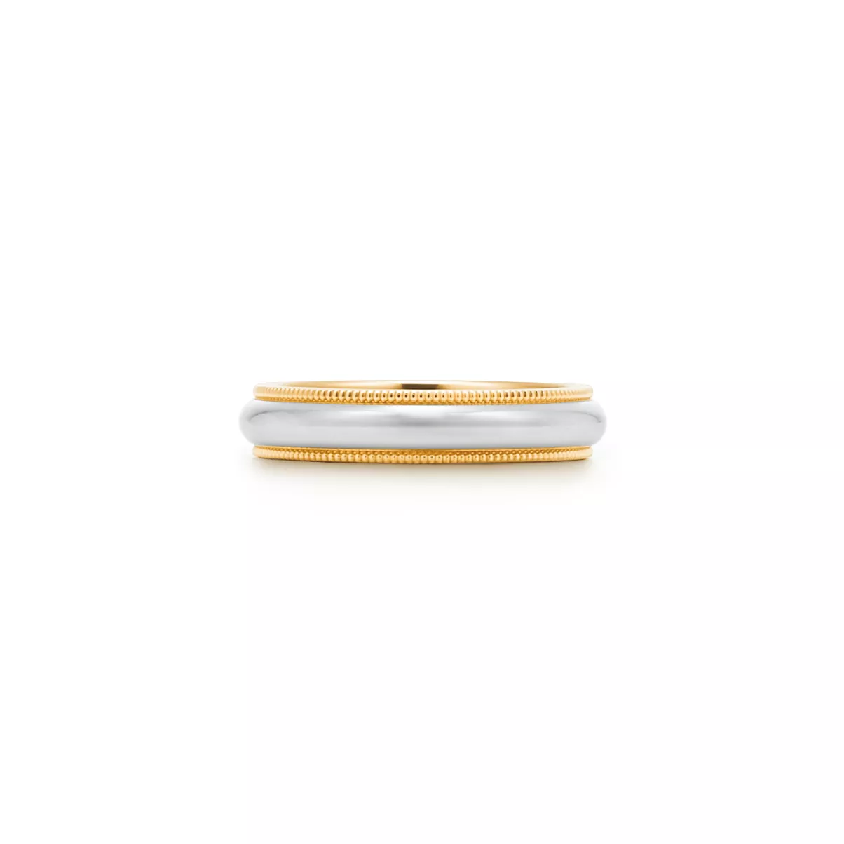 Milgrain 紋邊鉑金及黃金結婚戒指，4 毫米寬