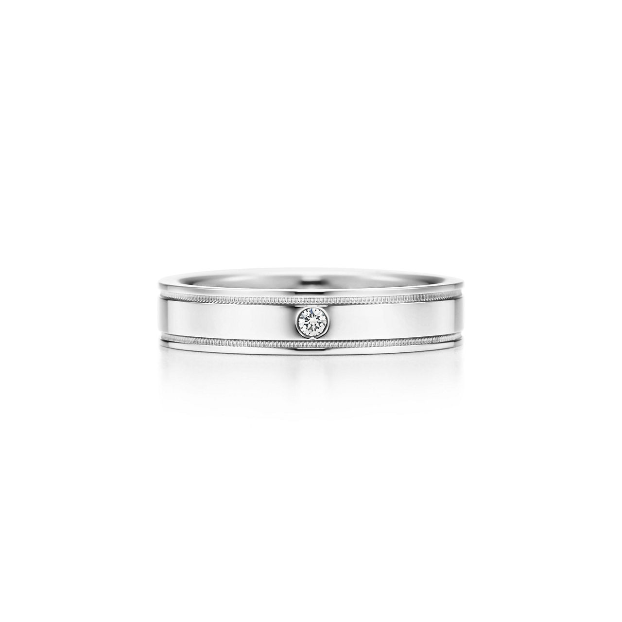 더블 밀그레인 밴드 링, 플래티늄, 다이아몬드 세팅, 두께 4mm