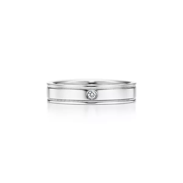 더블 밀그레인 밴드 링, 플래티늄, 다이아몬드 세팅, 두께 4mm