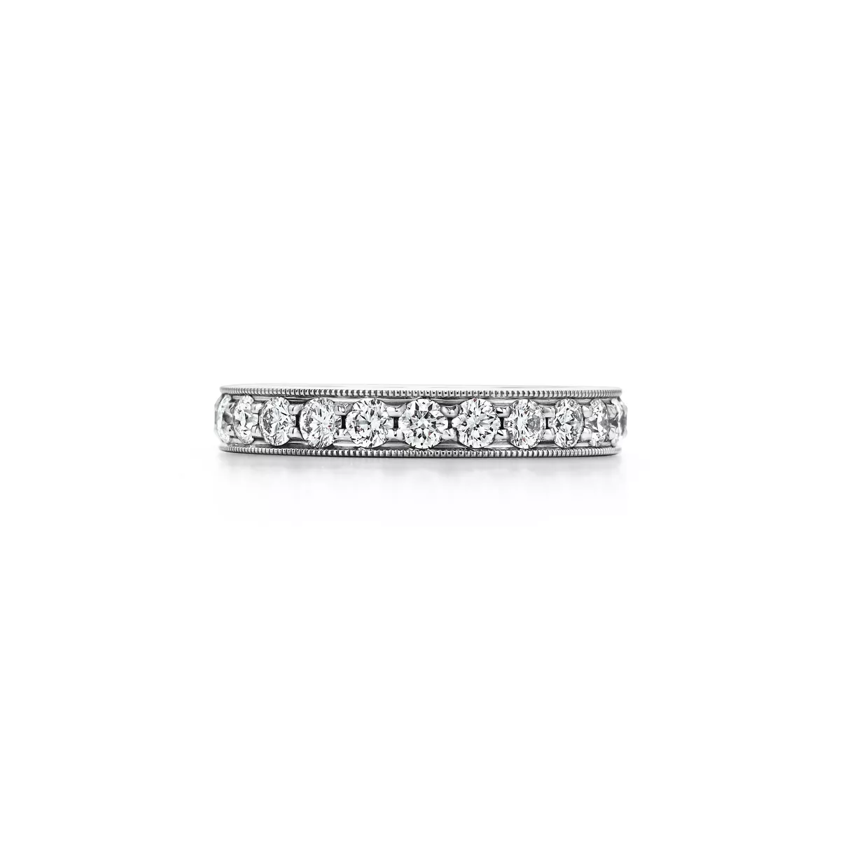 Milgrain Band Ring in Platinum with Diamonds, 3.2mm Wide