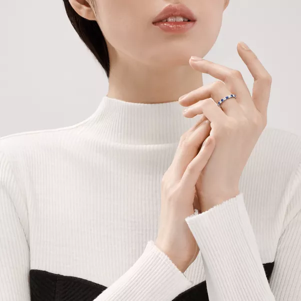 Band Ring in Platinum with a Full Circle of Sapphires & Diamonds