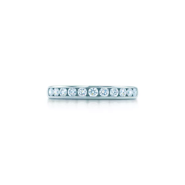 Alianza de boda en platino con medio círculo de diamantes, 3 mm