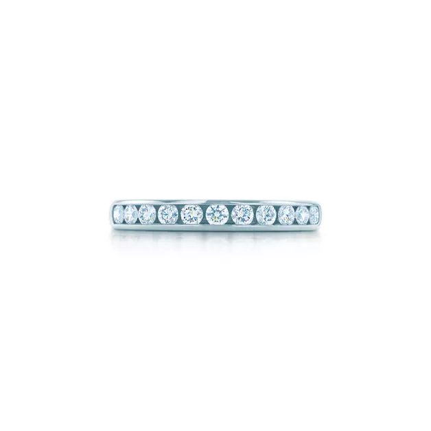 Tiffany® Setting:Wedding Band in Platinum with a Half-circle of Diamonds, 3 mm image number 0