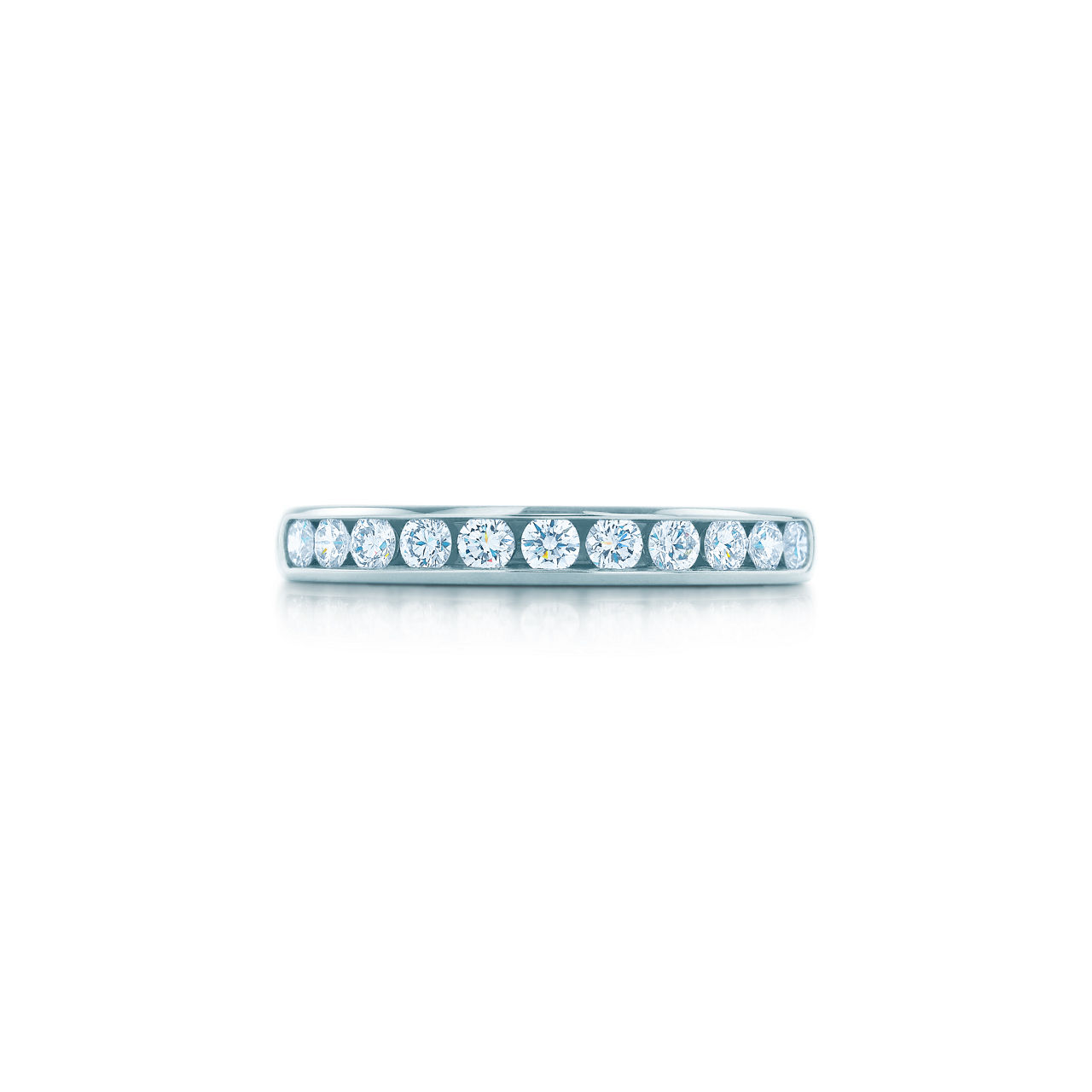 Tiffany® Setting: Ehering in Platin mit Halbkreis an Diamanten, 3 mm Bildnummer 0