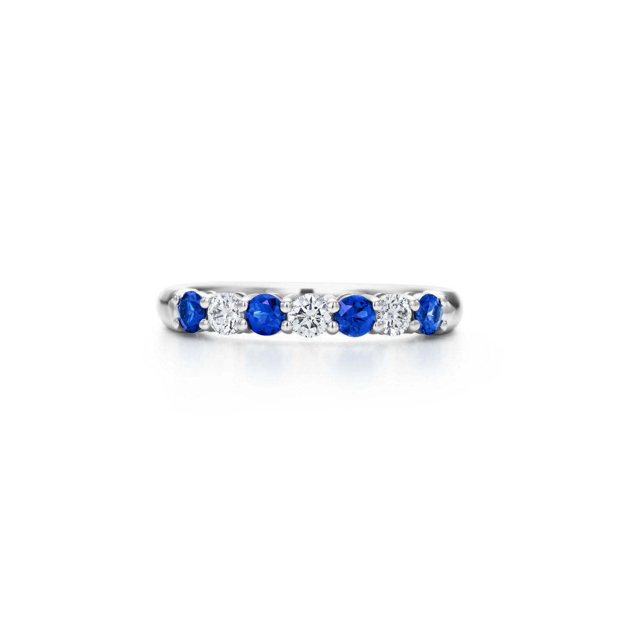 Band Ring in Platinum with a Half-circle of Sapphires & Diamonds