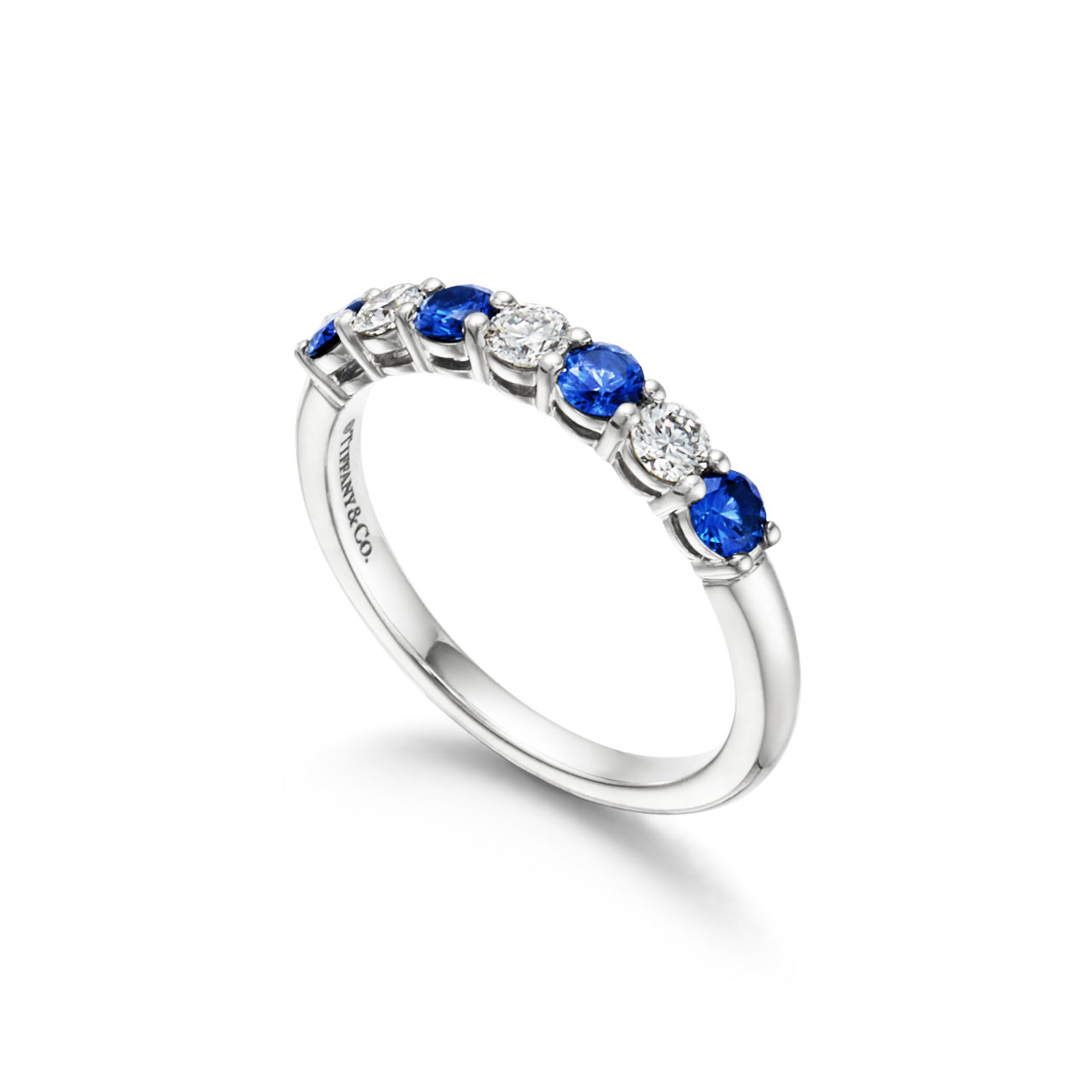 Tiffany Forever:Band Ring in Platinum with a Half-circle of Sapphires & Diamonds image number 2