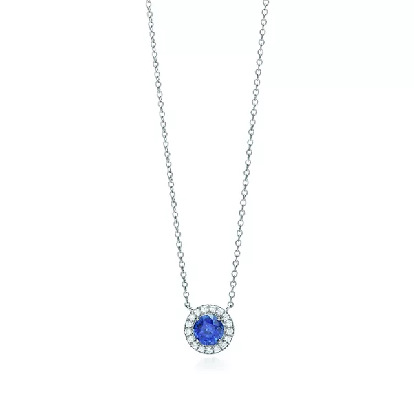 Anhänger in Platin mit einem Saphir und Diamanten