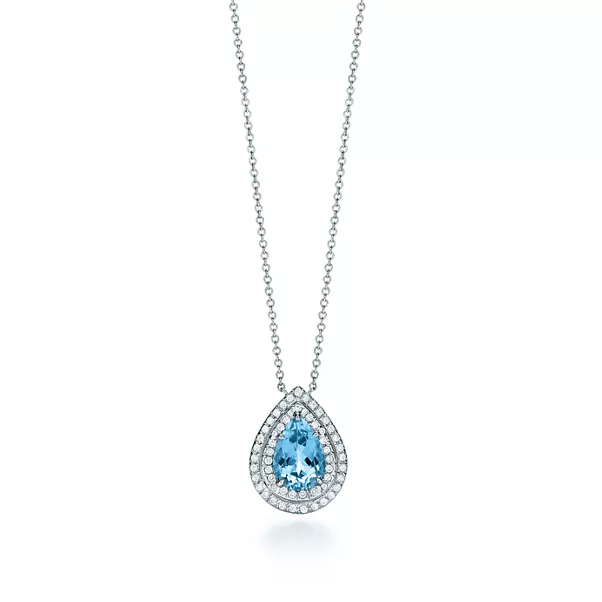 Anhänger in Platin mit einem Aquamarin und Diamanten