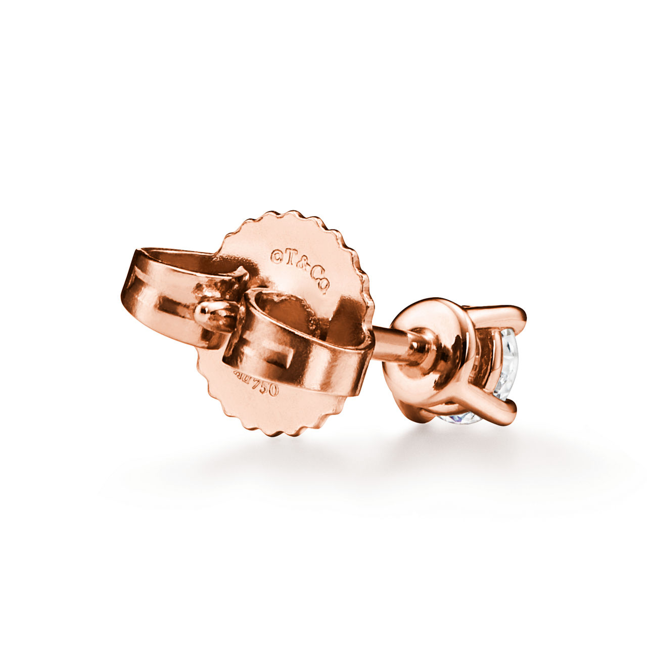 Tiffany Solitaire: Diamond Stud Earrings in Rose Gold image number 3