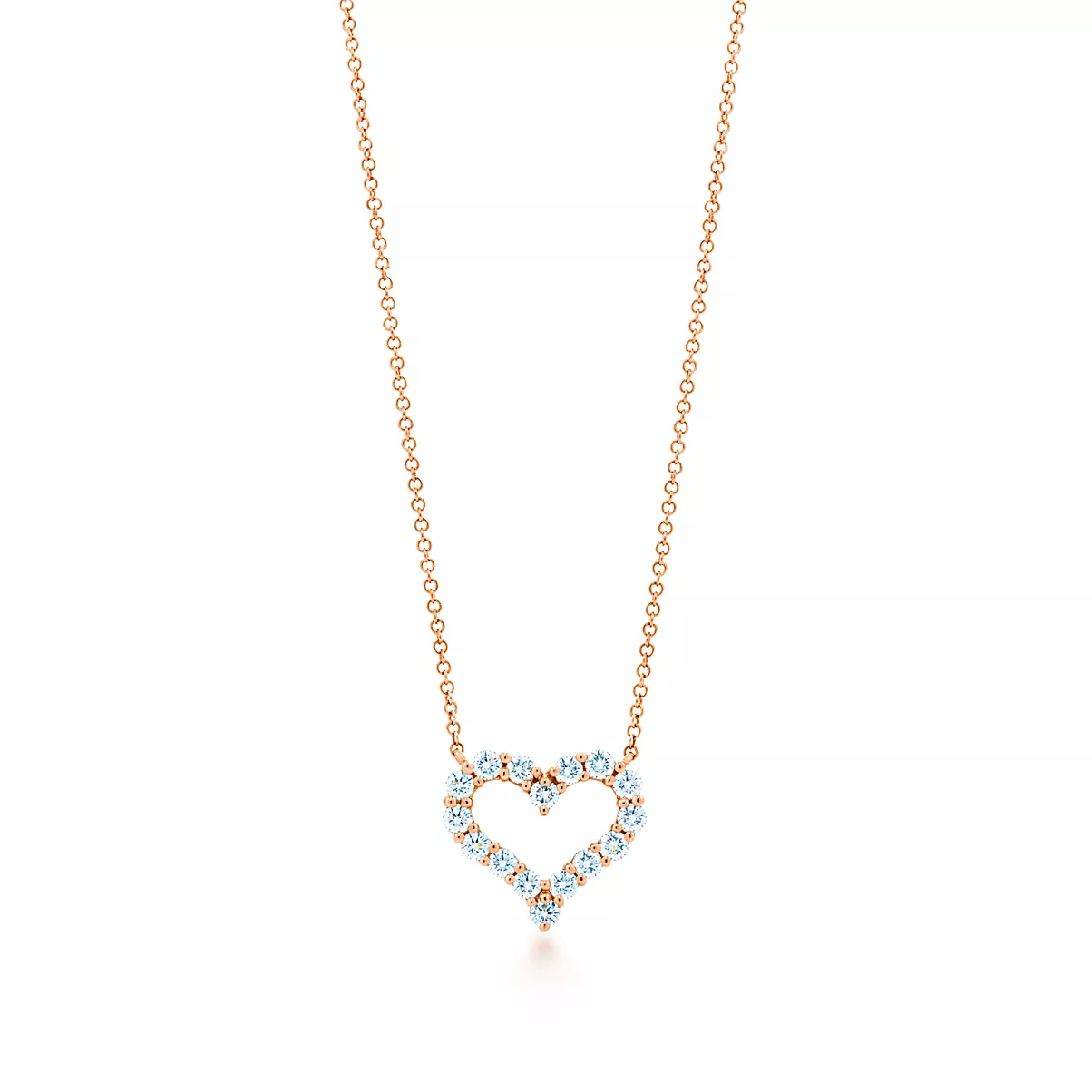 Tiffany Hearts Pendant w/Chain 18K 로즈 골드 라운드 브릴리언트 다이아몬드 One Scale