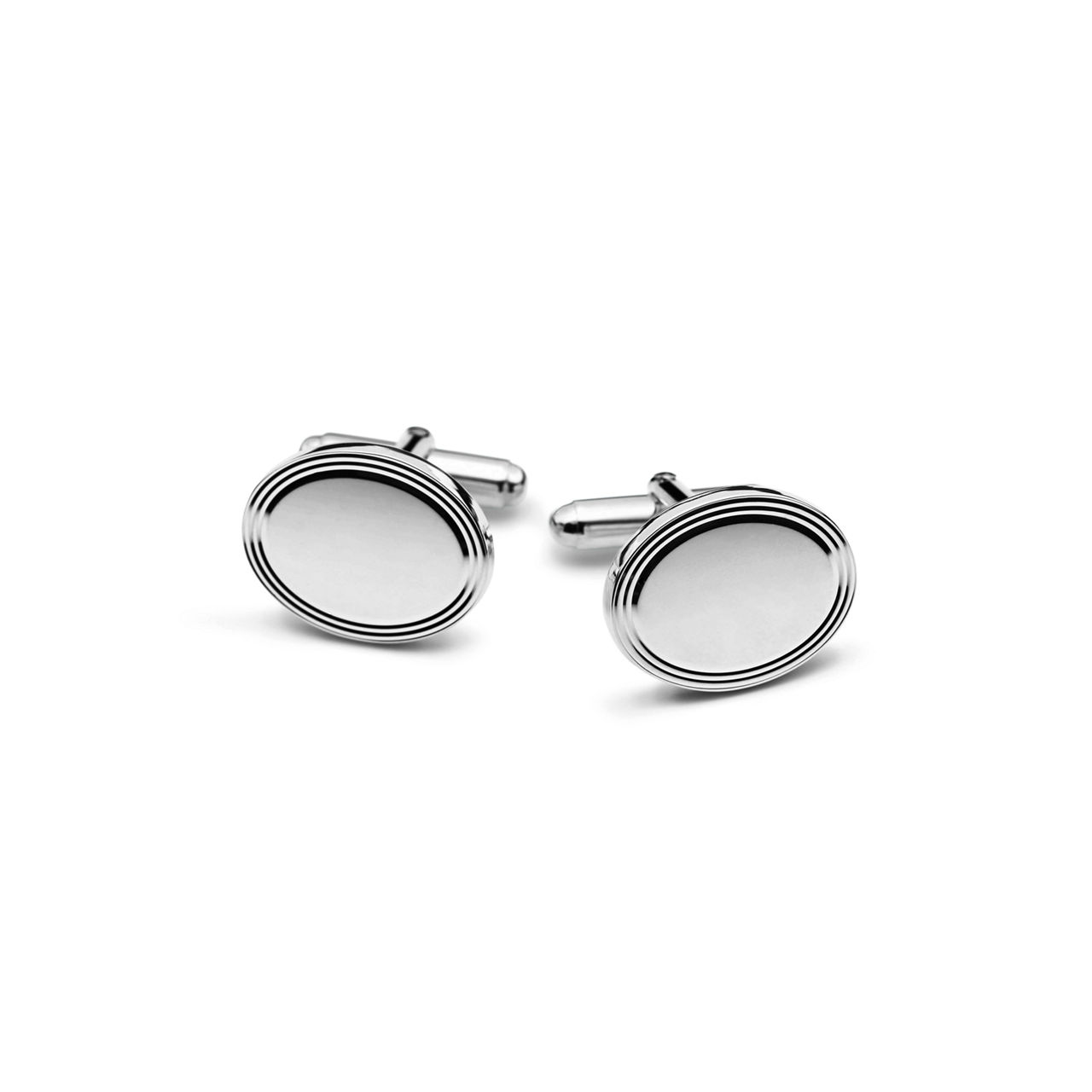 Engine-turned Oval Cufflinks in Silver image number 0