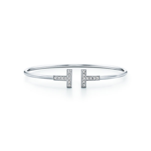 Tiffany T:Diamond Wire Bracelet in White Gold