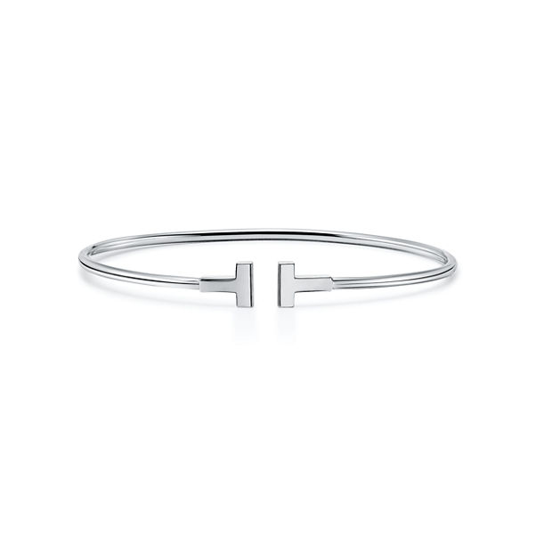 Tiffany T:Narrow Wire Bracelet in White Gold