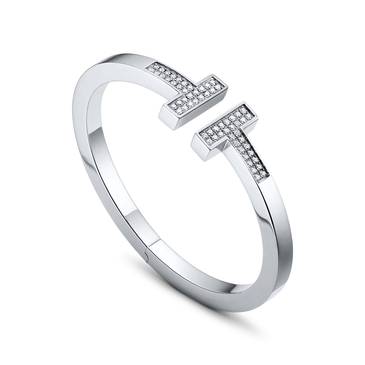 Tiffany T:Pavé Diamond Square Bracelet in White Gold image number 2