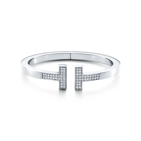 Tiffany T:Square Armreif mit Pavé-Diamanten in Weißgold