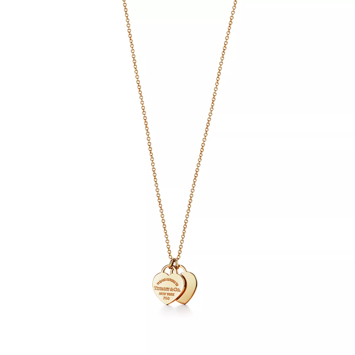 Double Heart Tag Pendant in Yellow Gold, Mini