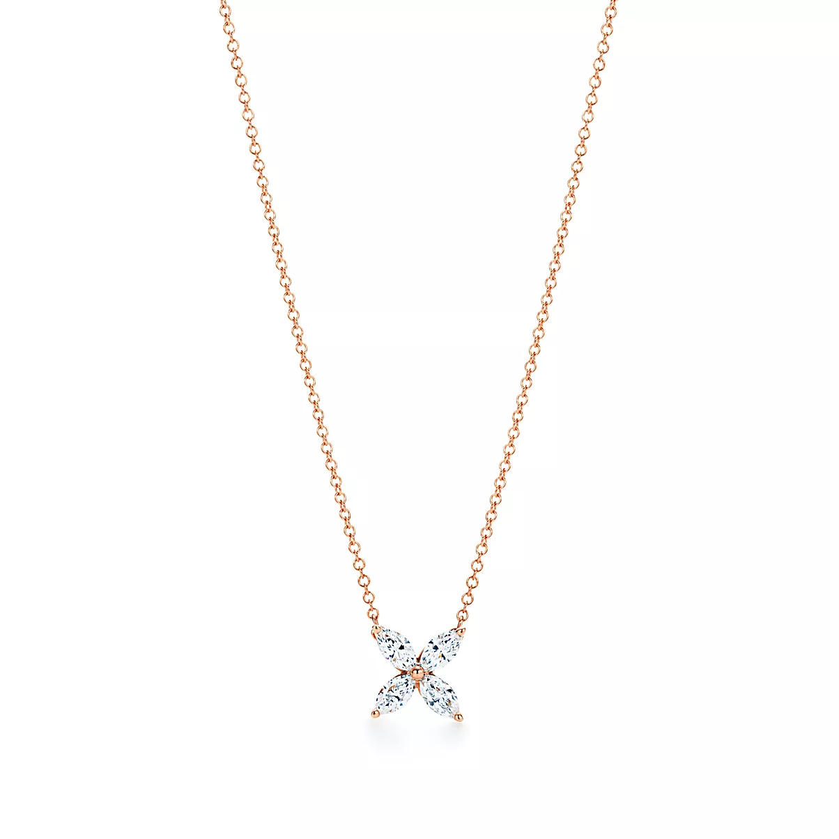 Tiffany Victoria Pendant w/Chain 18K 로즈 골드 라운드 브릴리언트 다이아몬드 One Scale