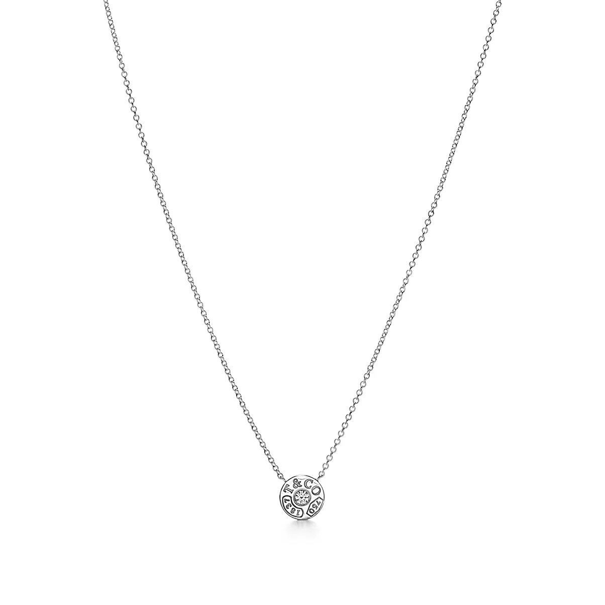 Tiffany 1837 Pendant w/Chain 18K 화이트 골드와 팔라듐 라운드 브릴리언트 다이아몬드 One Scale