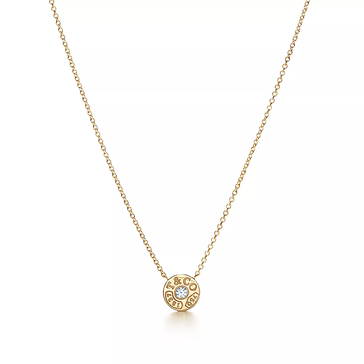 Tiffany 1837 Pendant w/Chain 18K 옐로우 골드 라운드 브릴리언트 다이아몬드 One Scale