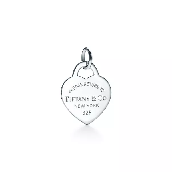 Pink Heart Tag Charm in Silver, Small