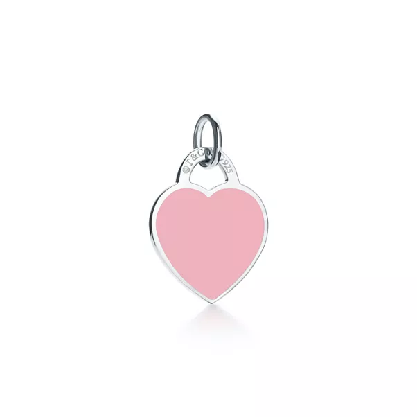 Pink Heart Tag Charm in Silver, Small