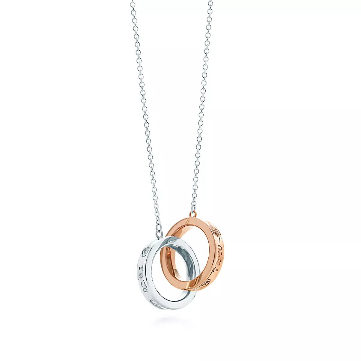 Tiffany 1837 Pendant w/Chain 스털링 실버 및 로즈 골드 No Gemstone S