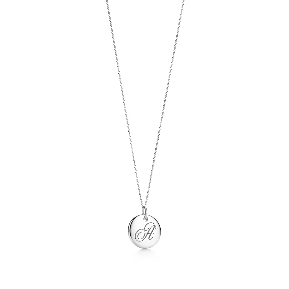 Letter A Round Pendant in Sterling Silver
