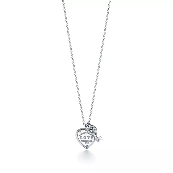Love Heart Tag Key Pendant in Silver