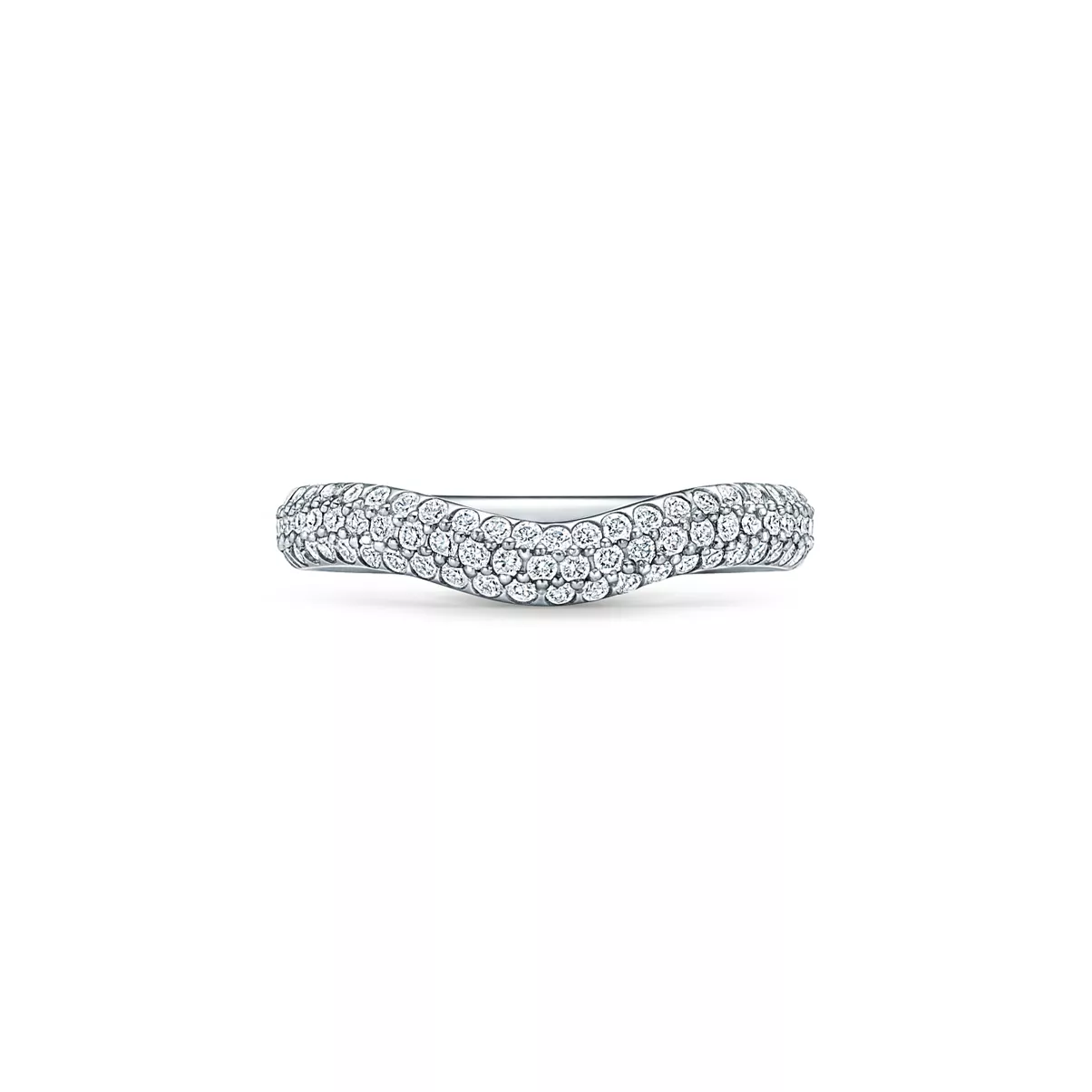 Curved Band Ring in Platinum with Pav&eacute; Diamonds