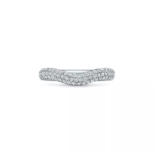 Curved Band Ring in Platinum with Pavé Diamonds