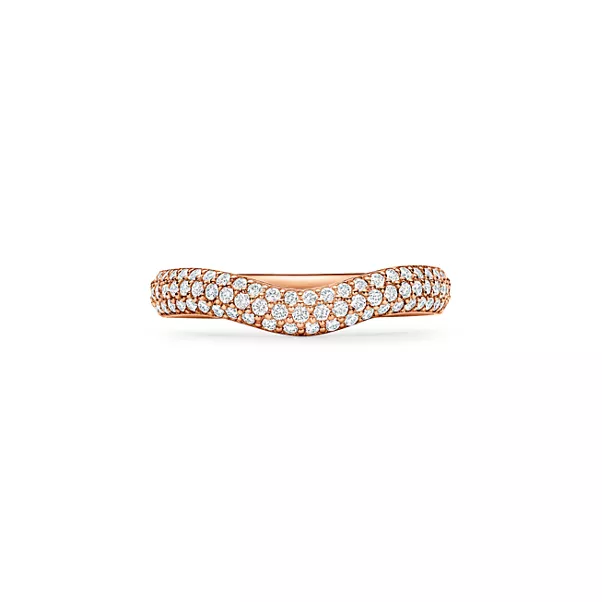Curved Band Ring in Rose Gold with Pavé Diamonds