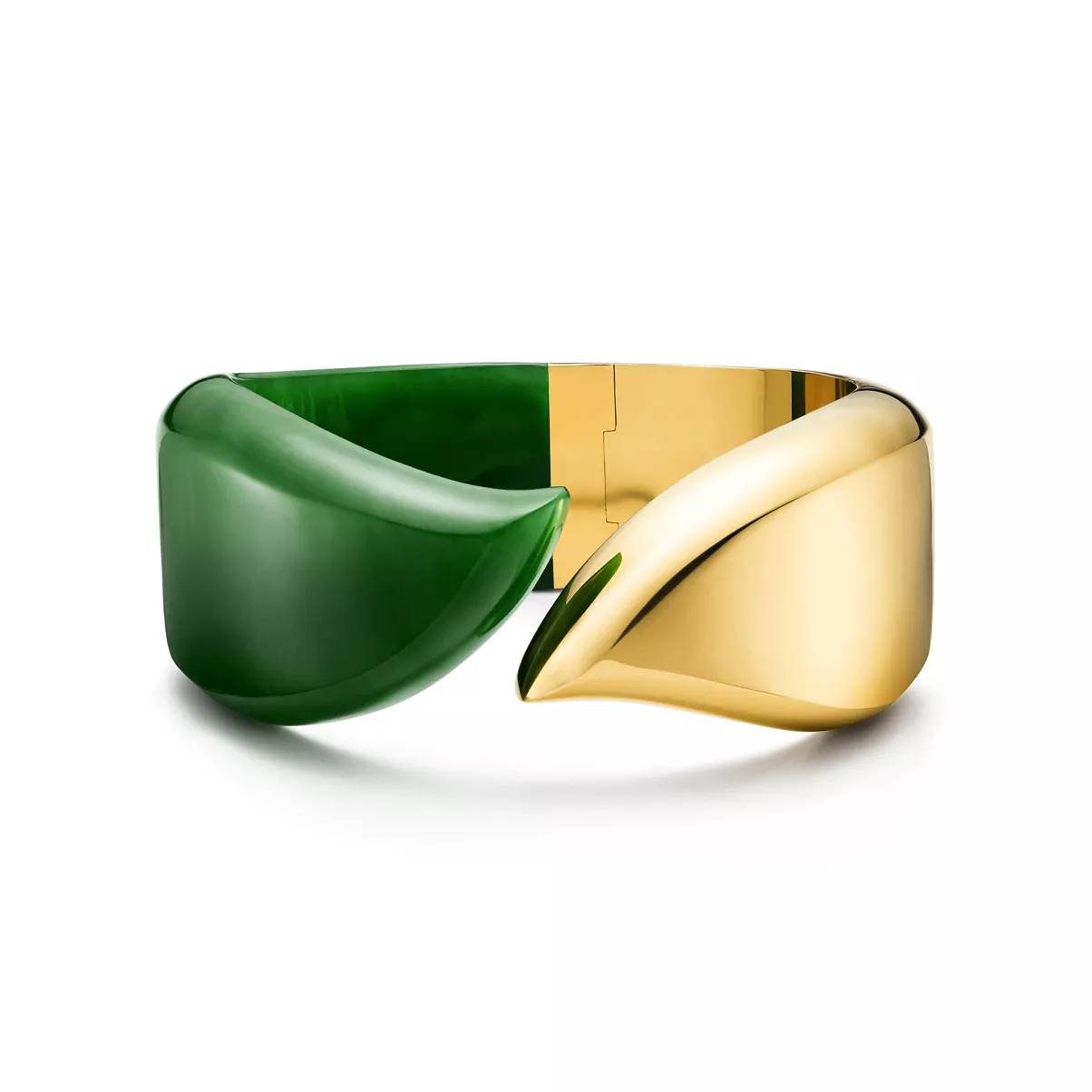 Feather Cuff in Yellow Gold with Green Nephrite Jade