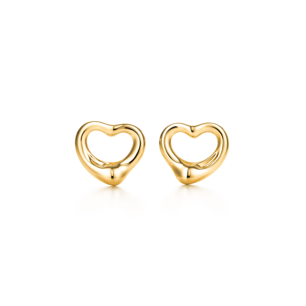 Open Heart Stud Earrings in Yellow Gold, 11 mm