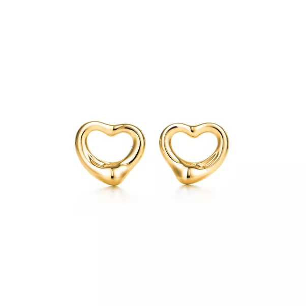 Open Heart Stud Earrings in Yellow Gold, 11 mm
