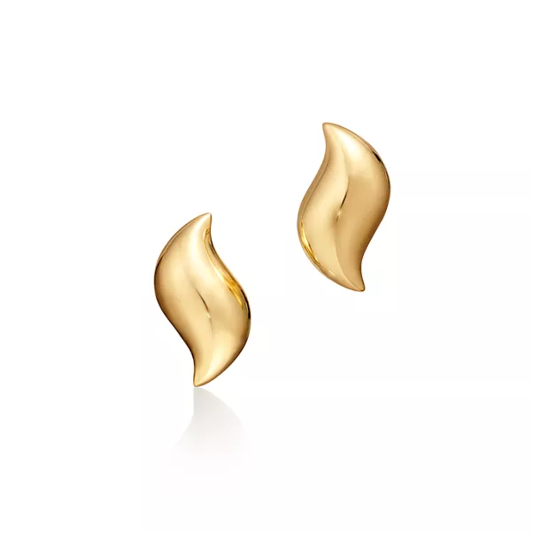 Feather Stud Earrings in Yellow Gold