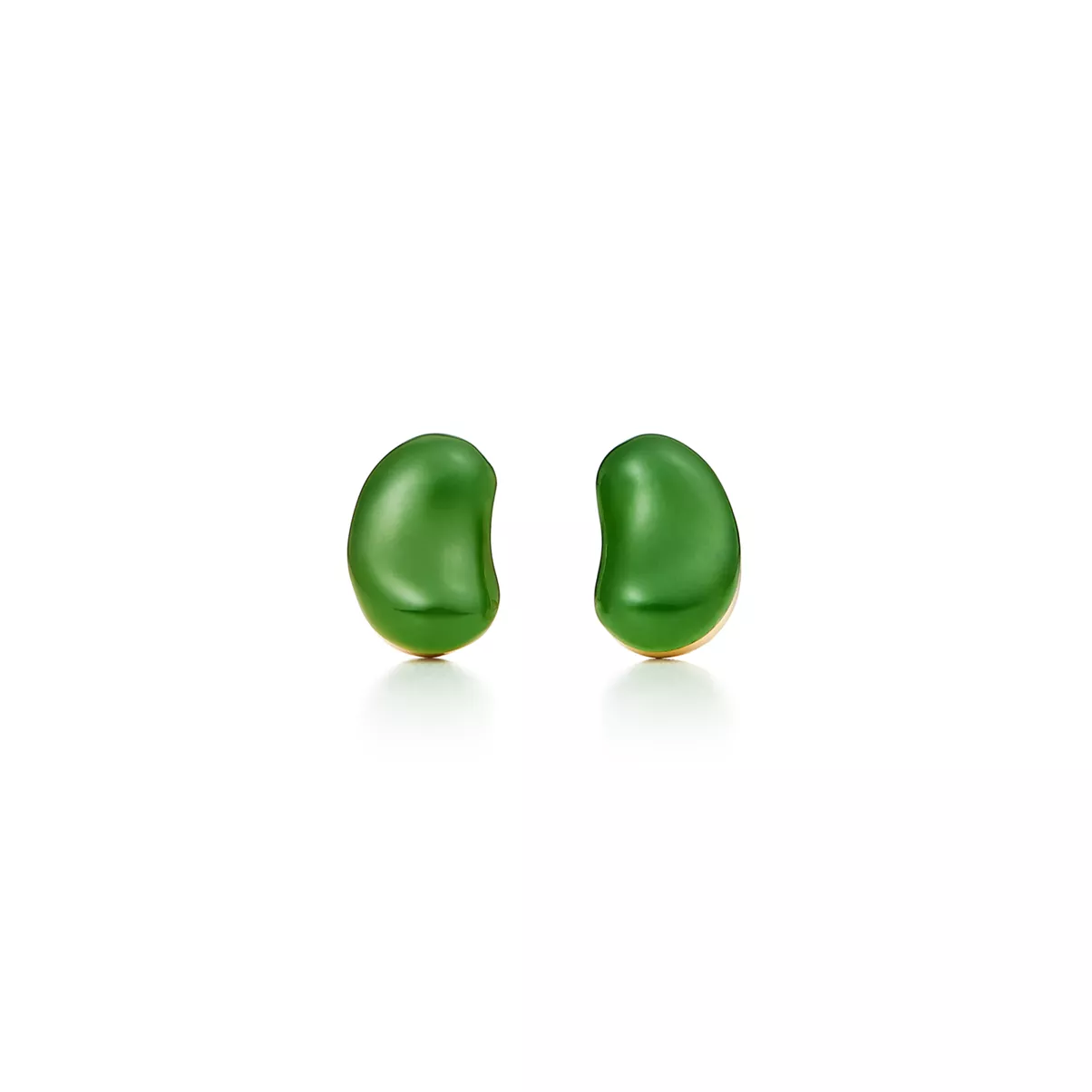 Orecchini Bean design in oro giallo con giada nefrite verde