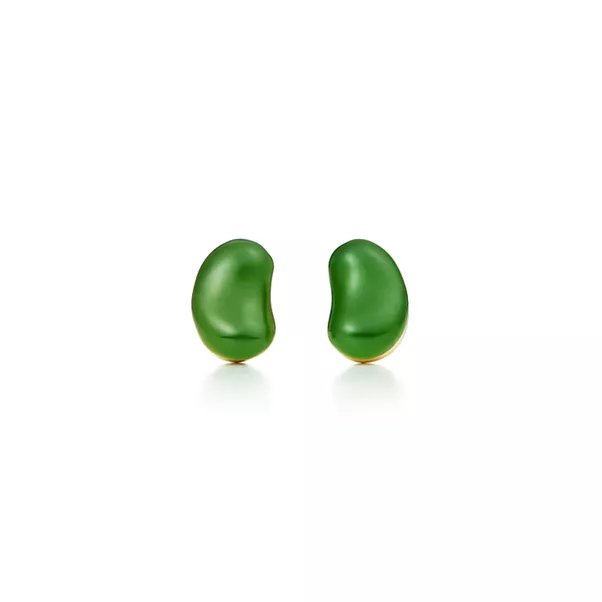 Bean Design Ohrringe in Gelbgold mit grüner Jade, 9 mm